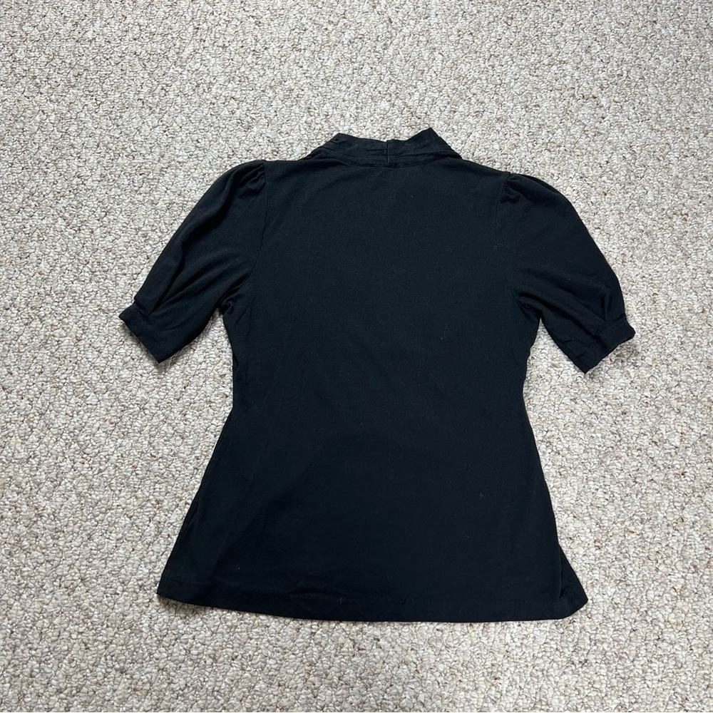 Banana Republic Black Short Sleeve Cross Front Cap Sleeve Blouse Womens Size S - Picture 3 of 9